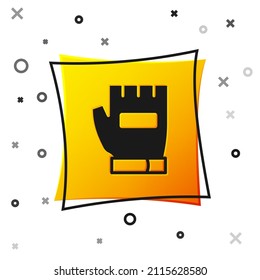 Black Gloves icon isolated on white background. Extreme sport. Sport equipment. Yellow square button. Vector