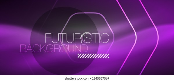 Black and glowing color lines neon design, magin techno template background, vector