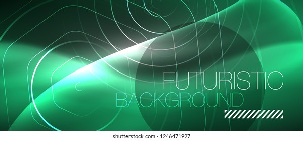 Black and glowing color lines neon design, magin techno template background, vector