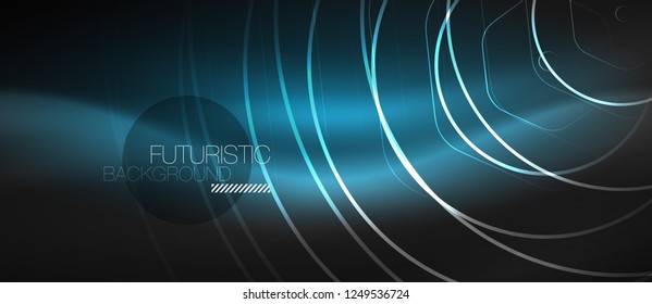 Black and glowing color lines neon design, magin techno template background, vector