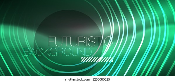 Black and glowing color lines neon design, magin techno template background, vector