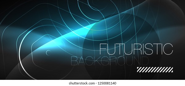 Black and glowing color lines neon design, magin techno template background, vector
