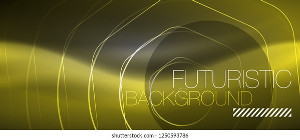 Black and glowing color lines neon design, magin techno template background, vector