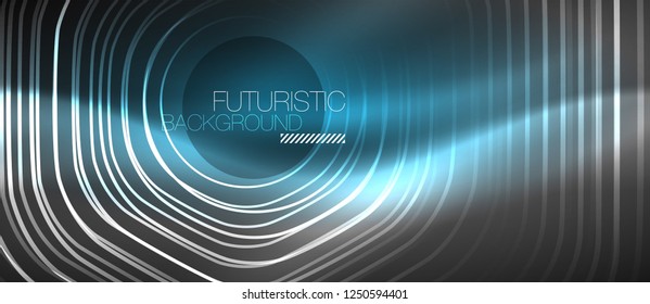 Black and glowing color lines neon design, magin techno template background, vector