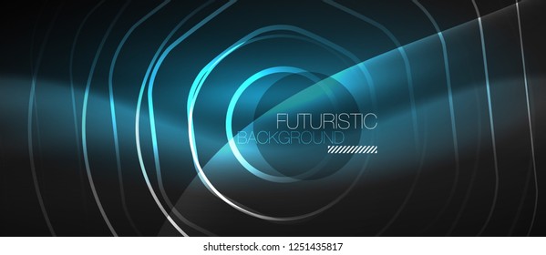 Black and glowing color lines neon design, magin techno template background, vector