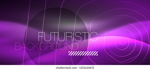 Black and glowing color lines neon design, magin techno template background, vector