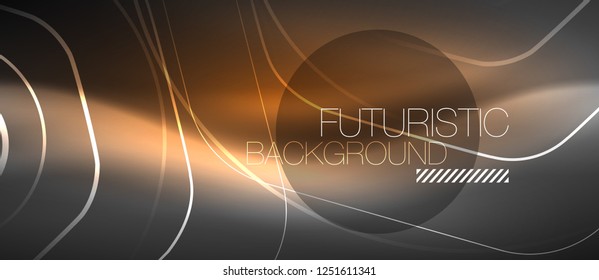 Black and glowing color lines neon design, magin techno template background, vector