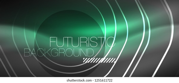 Black and glowing color lines neon design, magin techno template background, vector