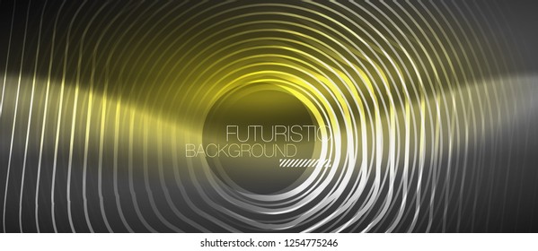 Black and glowing color lines neon design, magin techno template background, vector