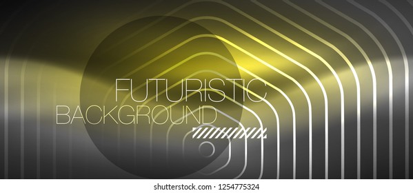 Black and glowing color lines neon design, magin techno template background, vector