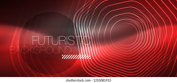 Black and glowing color lines neon design, magin techno template background, vector