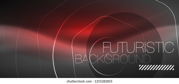 Black and glowing color lines neon design, magin techno template background, vector