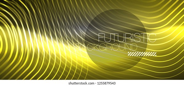 Black and glowing color lines neon design, magin techno template background, vector