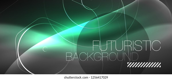 Black and glowing color lines neon design, magin techno template background, vector