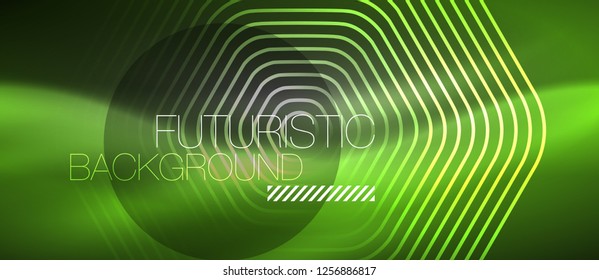 Black and glowing color lines neon design, magin techno template background, vector