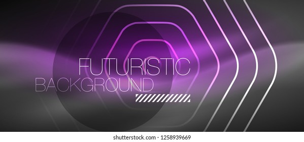 Black and glowing color lines neon design, magin techno template background, vector