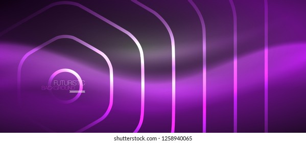 Black and glowing color lines neon design, magin techno template background, vector