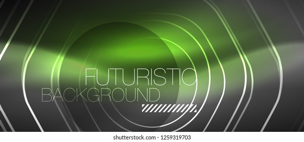 Black and glowing color lines neon design, magin techno template background, vector