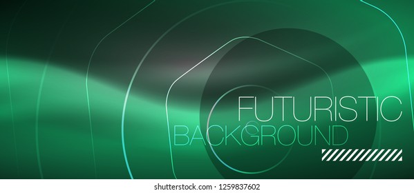 Black and glowing color lines neon design, magin techno template background, vector