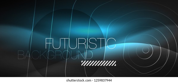 Black and glowing color lines neon design, magin techno template background, vector