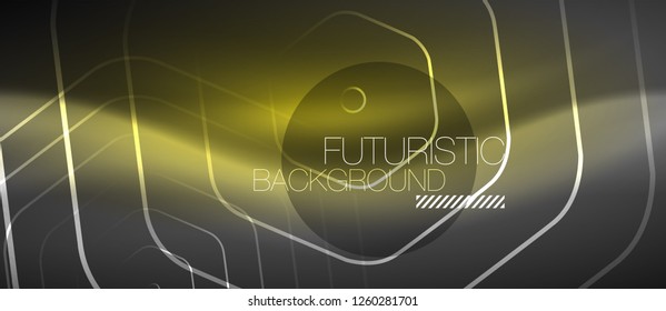 Black and glowing color lines neon design, magin techno template background, vector