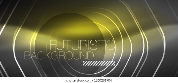 Black and glowing color lines neon design, magin techno template background, vector
