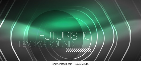 Black and glowing color lines neon design, magin techno template background, vector