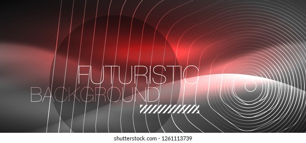 Black and glowing color lines neon design, magin techno template background, vector