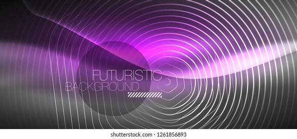 Black and glowing color lines neon design, magin techno template background, vector
