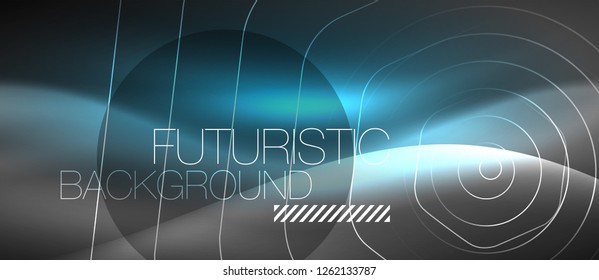 Black and glowing color lines neon design, magin techno template background, vector