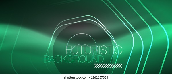 Black and glowing color lines neon design, magin techno template background, vector