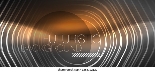 Black and glowing color lines neon design, magin techno template background, vector