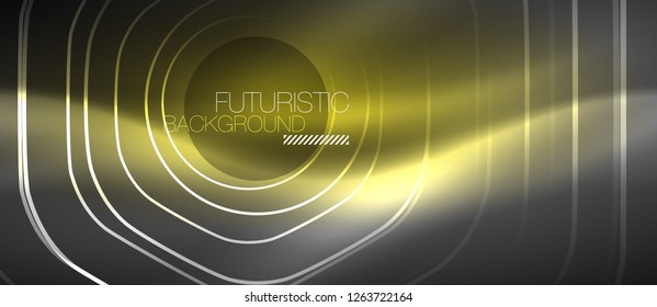 Black and glowing color lines neon design, magin techno template background, vector