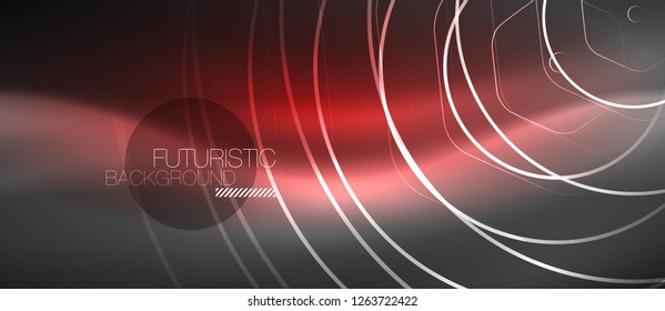 Black and glowing color lines neon design, magin techno template background, vector