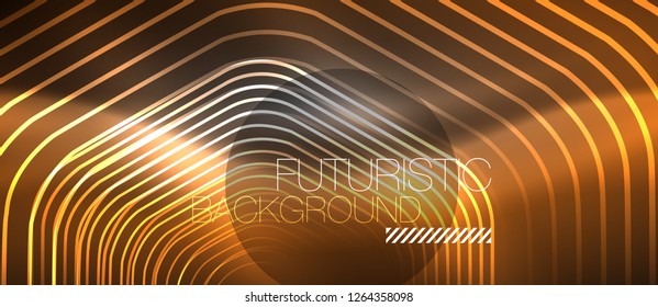 Black and glowing color lines neon design, magin techno template background, vector