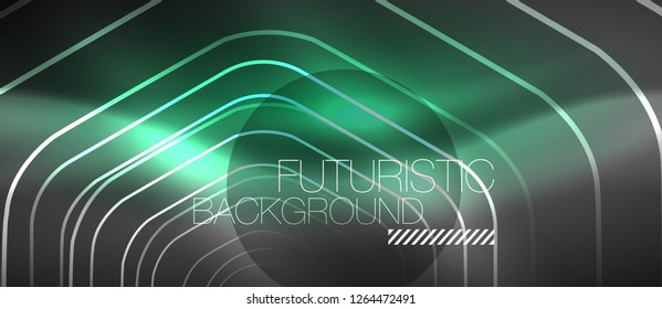 Black and glowing color lines neon design, magin techno template background, vector
