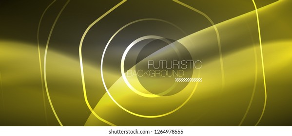 Black and glowing color lines neon design, magin techno template background, vector