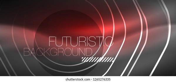 Black and glowing color lines neon design, magin techno template background, vector