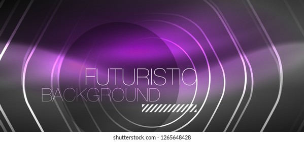 Black and glowing color lines neon design, magin techno template background, vector