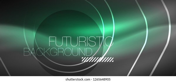 Black and glowing color lines neon design, magin techno template background, vector