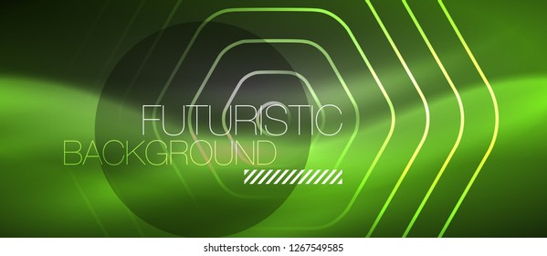 Black and glowing color lines neon design, magin techno template background, vector