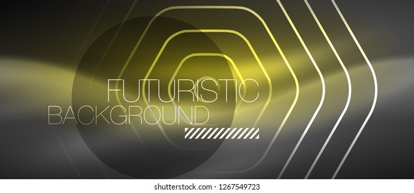 Black and glowing color lines neon design, techno template background, vector