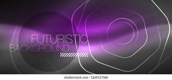 Black and glowing color lines neon design, magin techno template background, vector