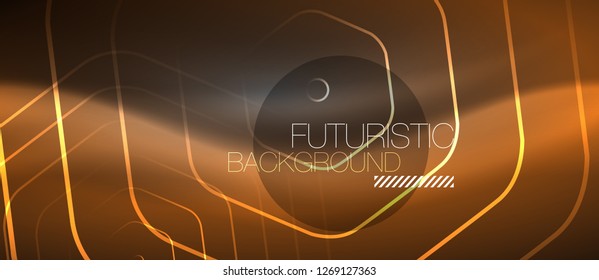 Black and glowing color lines neon design, magin techno template background, vector