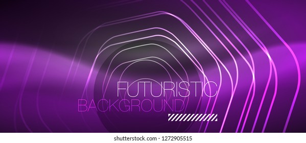 Black and glowing color lines neon design, magin techno template background, vector