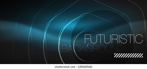 Black and glowing color lines neon design, magin techno template background, vector