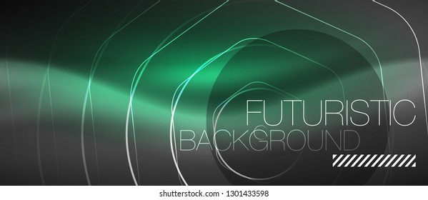Black and glowing color lines neon design, magin techno template background, vector