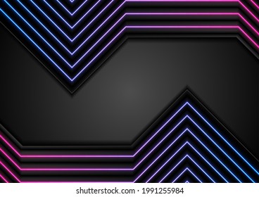 Black and glowing neon lights lines abstract background. Vector illustration