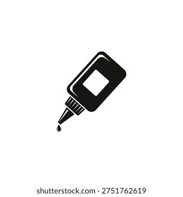 Black glue bottle with nozzle dispensing a single drop of adhesive