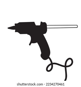 Black Glue gun vector icon silhouette drawing for crafting equipment. Pictogram drawing with cartoon flat art style isolated on plain white background.